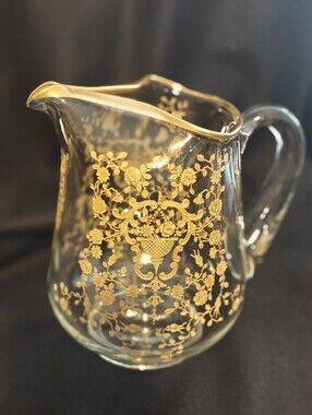 Glastonbury Lotus Glass 1940s Bridal Bouquet Gold Etched Pitcher